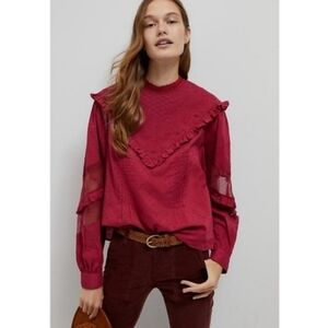 Anthropologie Forever That Girl red ruffle detail balloon sleeve blouse